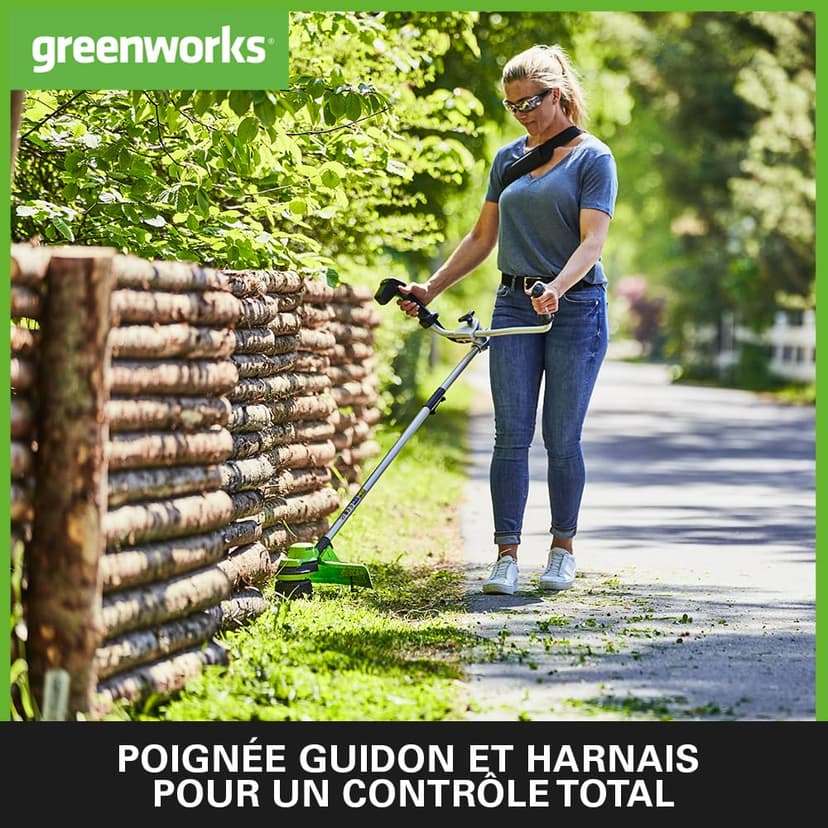 Greenworks 48V (24V x 2) Cordless Brushcutter with Grass Trimmer, 38cm Cutting Width, Bike Handle, 5.95kg Easy to use, 25cm Blade, Two of 24V 4Ah Batteries & Charger, 3 Year Guarantee - 3