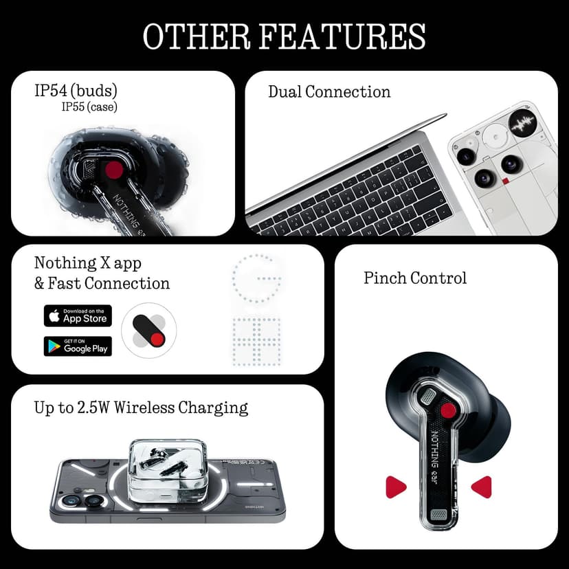 Nothing Ear wireless ear buds with Hi-Res Audio, Smart Active Noise Cancelling, Advanced equalizer and up to 40.5 hours of listening time - Black - 7