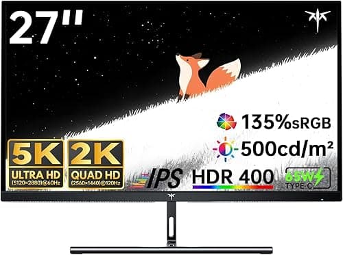 KTC 5K Monitor 27 Inch | Dual Mode 5K (5120x2880) @60Hz / 2K@120Hz Seamless Switching | | 99% DCI-P3, 100% sRGB, ΔE＜2 | 1 x Full Function USB C, 2 x USB A 3.0 | HDR400 | Compatible with Mac Mini