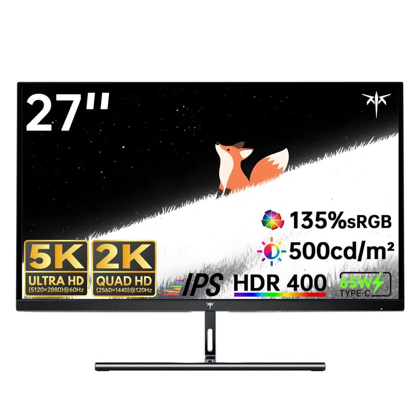 KTC 5K Monitor 27 Inch | Dual Mode 5K (5120x2880) @60Hz / 2K@120Hz Seamless Switching | | 99% DCI-P3, 100% sRGB, ΔE＜2 | 1 x Full Function USB C, 2 x USB A 3.0 | HDR400 | Compatible with Mac Mini - 1