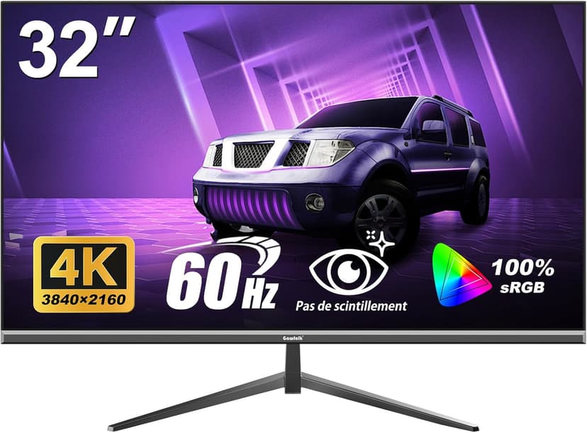Gawfolk Écran PC 32 Pouces 4K UHD, Moniteur d’Ordinateur Ultra-Clair (3840×2160p), 100% sRGB, Angle de Vision de 178°, HDMI、Display Port, Compatible avec Montage Mural 100 * 100MM - Noir - 1