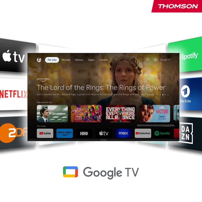 Thomson Streaming Box 240UK, 4K UHD, Google TV, Google Cast, Google Voice Control, Wifi, Bluetooth, Dolby Atmos, HDR10 - 5