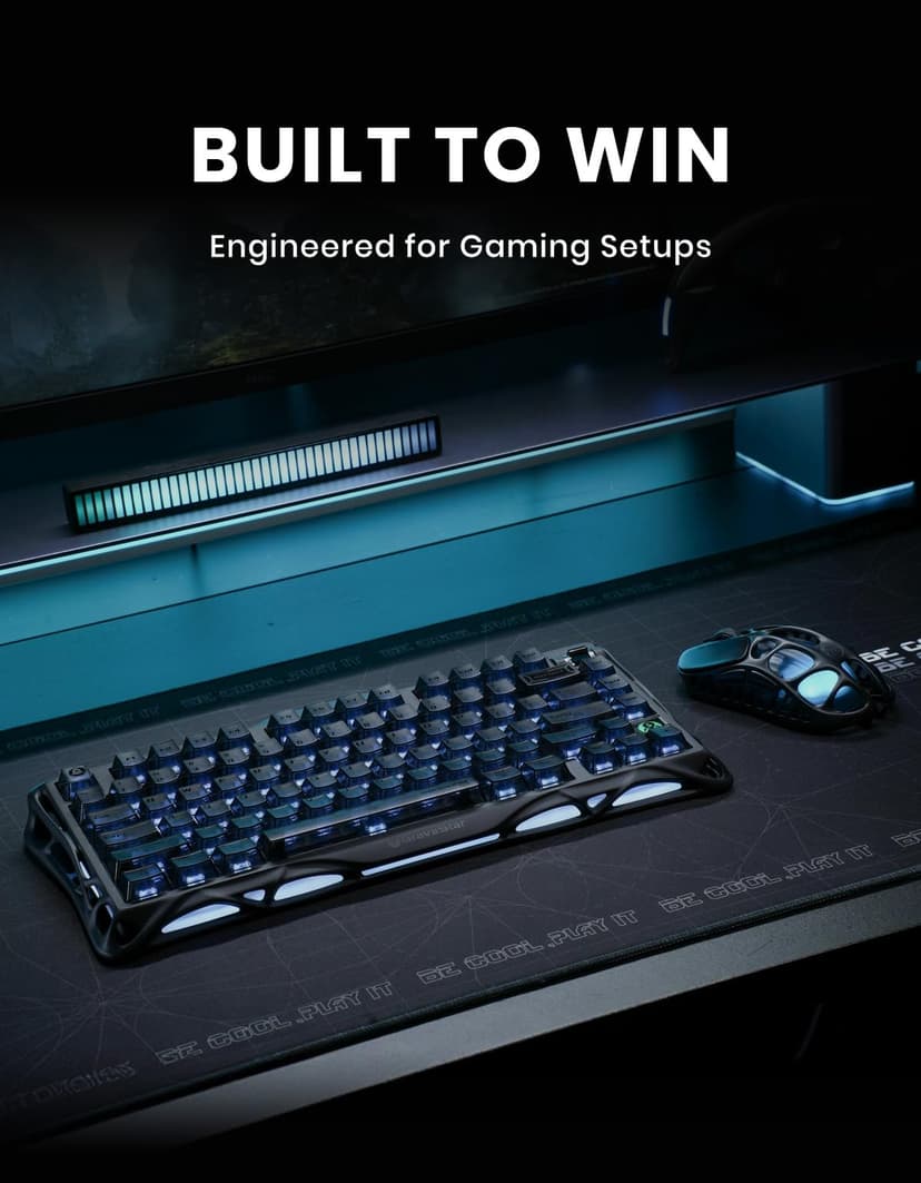 GravaStar Mercury K1 75% Wireless Mechanical Keyboard, Aluminum Alloy Gaming Keyboard with Knob, Hot Swappable, Linear Switches, Transparent Keycaps, RGB Backlit, 2.4GHz/BT5.0/USB-Black Mist - 2