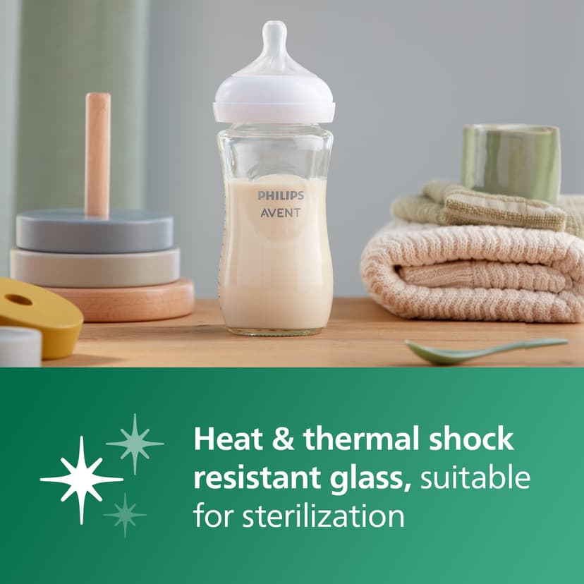 Philips Avent Natural Response Newborn Glass Gift Set - 5 x Baby Bottles, 2 x Philips Avent Ultra Soft Soother 0-6 Months, Bottle Brush, BPA Free (Model SCD879/11) - 8