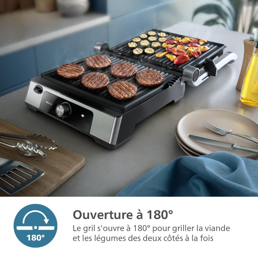Philips Contact Grill - Adjustable Temperature Large Cooking Surface and High Power - Removable Non-Stick Plates and Grease Catcher (HD6301/90) - 6