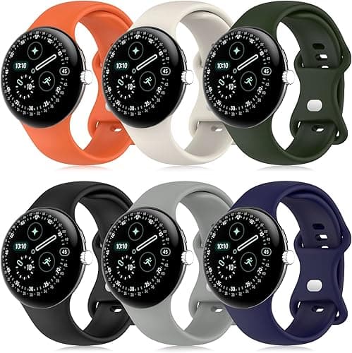 SenMore 6 Pièces Bracelet Compatible avec Google Pixel Watch 3 45mm/Watch 4 45mm (Black, Navy Blue, Army Green, Light Gray, Beige, Orange)