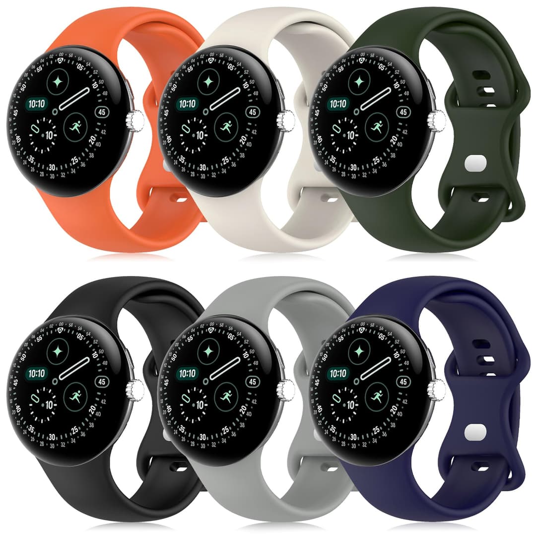 SenMore 6 Pièces Bracelet Compatible avec Google Pixel Watch 3 45mm/Watch 4 45mm (Black, Navy Blue, Army Green, Light Gray, Beige, Orange)