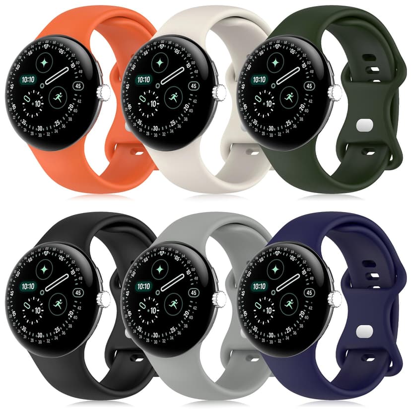 SenMore 6 Pièces Bracelet Compatible avec Google Pixel Watch 3 45mm/Watch 4 45mm (Black, Navy Blue, Army Green, Light Gray, Beige, Orange) - 1