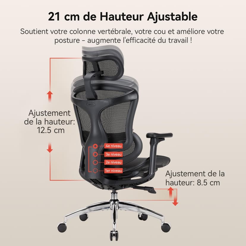 SIHOO Doro C300 Ergonomic Office Chair with Ultra Soft 3D Armrests, Dynamic Lumbar Support for Home Office, Adjustable Backrest Desk Chair (Black) - 8