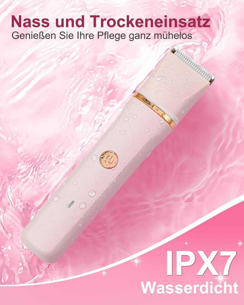 Rasierer Damen,3-In-1 Intimrasierer für Frauen,Gesichtshaarentferner für Frauen,Damenrasierer Elektrisch für Beine, Arme, Achseln und Bikinizone,Wiederaufladbarer Ipx7 Wasserdicht Trimmer Damen, Rosa - 4