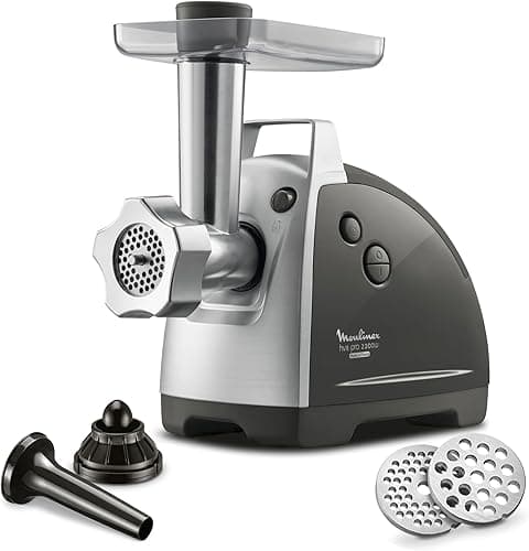Moulinex Hachoir à Viande HV8 Hachoir Electrique 2200W 2 Grilles de Broyage Accessoires pour Kebbés et Saucisses Argent ME686832
