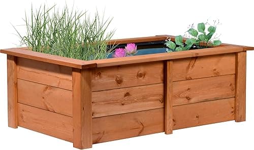 Dobar 29246FSCe Étang de Jardin en Bois Robuste pour Terrasse, Balcon - Bassin Avec Bâche de Protection 120 x 72 x 42 cm