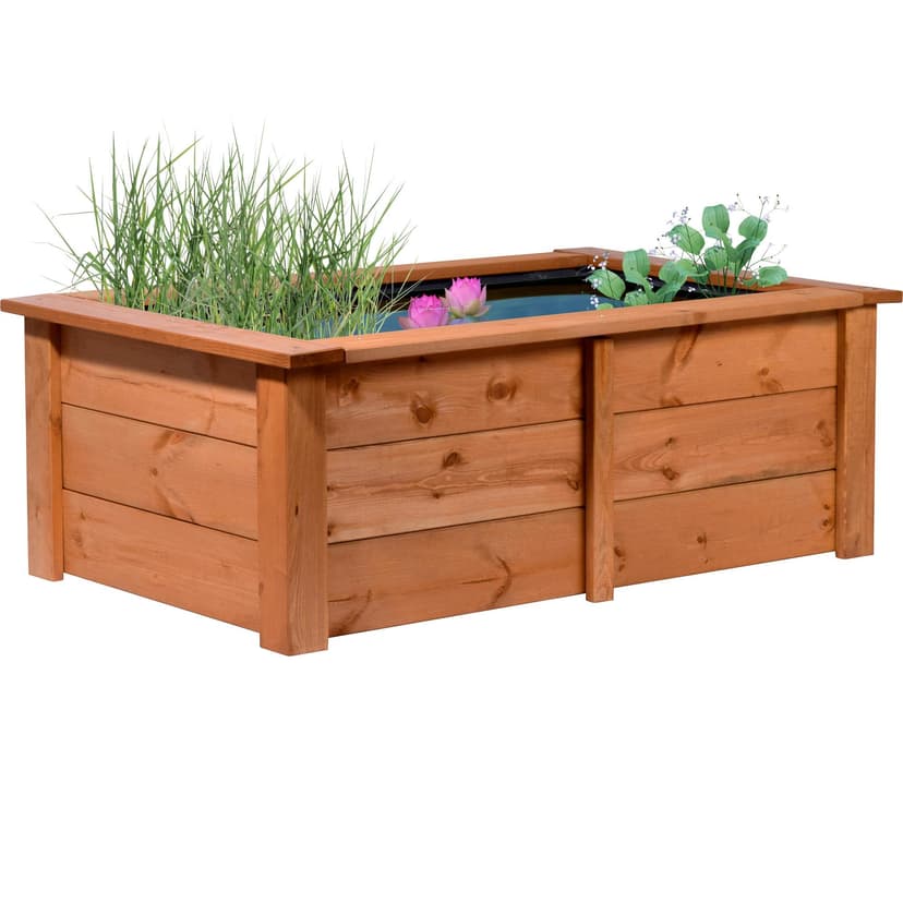 Dobar 29246FSCe Étang de Jardin en Bois Robuste pour Terrasse, Balcon - Bassin Avec Bâche de Protection 120 x 72 x 42 cm - 1