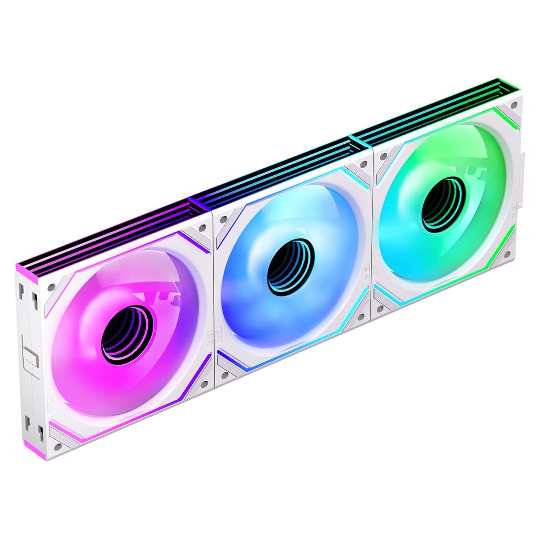 Jungle Leopard Interstellar-V2 Daisy Chain RGB PC Ventilateur 120MM 3er Pack,1850RPM/68CFM/2.4mmH2O/24LEDs,5V3PIN ARGB und 12V4PIN PWM Ventilateur (3, White, 120MM-Forward)