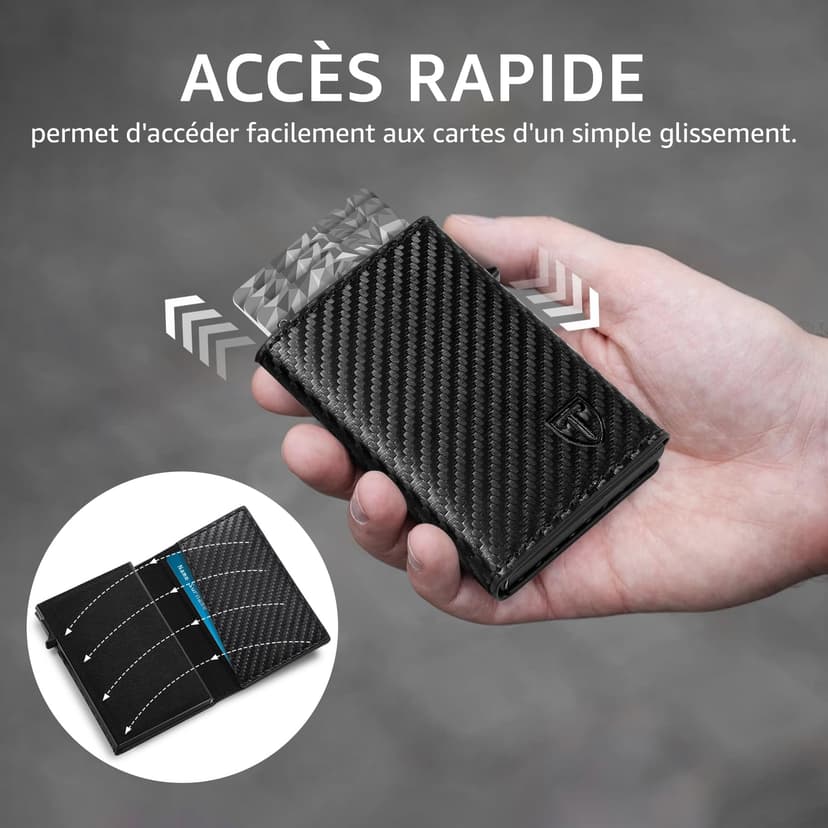 TENBST Porte Carte Bancaire Homme, Portefeuille Homme Magnétique, Porte-Cartes de Crédit avec Blocage RFID, Porte Monnaie Etui Carte Bancaire Anti, Portefeuilles et Porte-Cartes (Noir) - 4