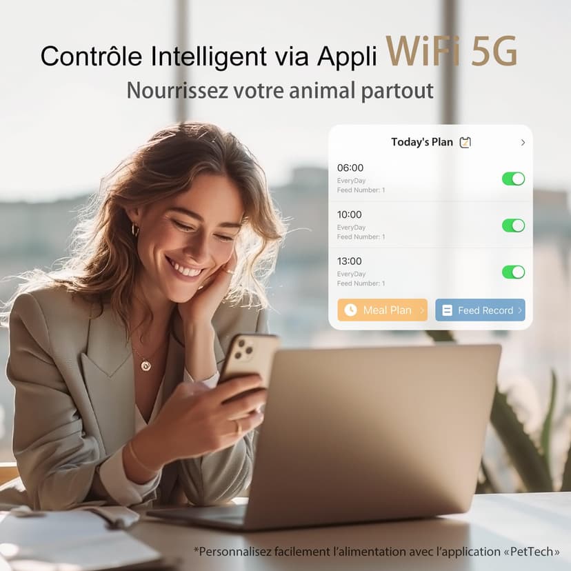 IMIPAW Distributeur Croquettes Chat Automatique, Compatible WiFi 5G et 2.4G, Contrôle App, Jusqu’à 10 Repas par Jour, 4L Mangeoire pour Nourriture Sèche, Idéal pour Les Propriétaires d'animaux - 2