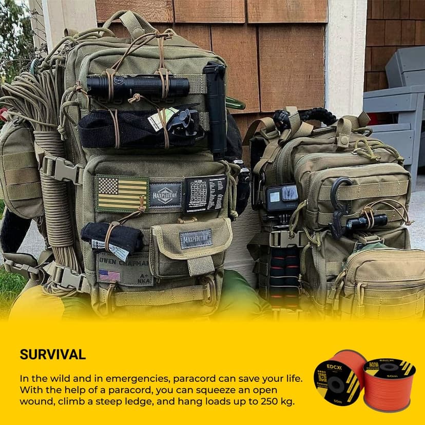 EdcX Paracord 4 mm, 35+ Couleurs Unies (10 m, 15 m, 30 m, 50 m, 100 m, 300 m) | Idéal pour l'artisanat, Le Camping, la Survie | Corde 100% Nylon 4 mm | Cordon 550 Type III (Sofit Orange, 50 m) - 8