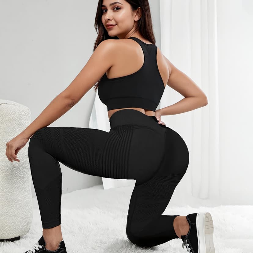 Anti-Cellulite Leggings, Sports Leggings Butt Push Up for Women, Leggings Women's Opaque Compression Sports Trousers, High Waist Yoga Pilates, black, M - 3