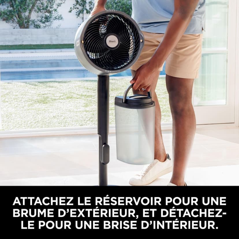 Shark FlexBreeze Pro Mist Ventilateur intérieur/extérieur sans fil, Brumisateur portable, Portée 20 m, Sur pied ou de table, 5 vitesses, Silencieux, Télécommande, Gris Charbon FA300EU - 6