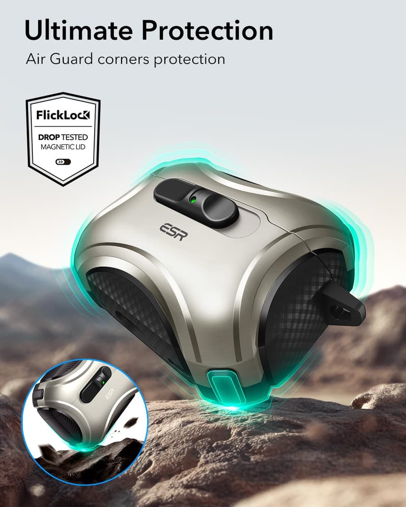 ESR Coque pour AirPods Pro 3 (2025), Compatible avec Les AirPods Pro 3e Génération (câble USB-C), MagSafe Simplifié, Verrouillage Antichute, Ouverture Facile, Série Cyber, Titane - 7