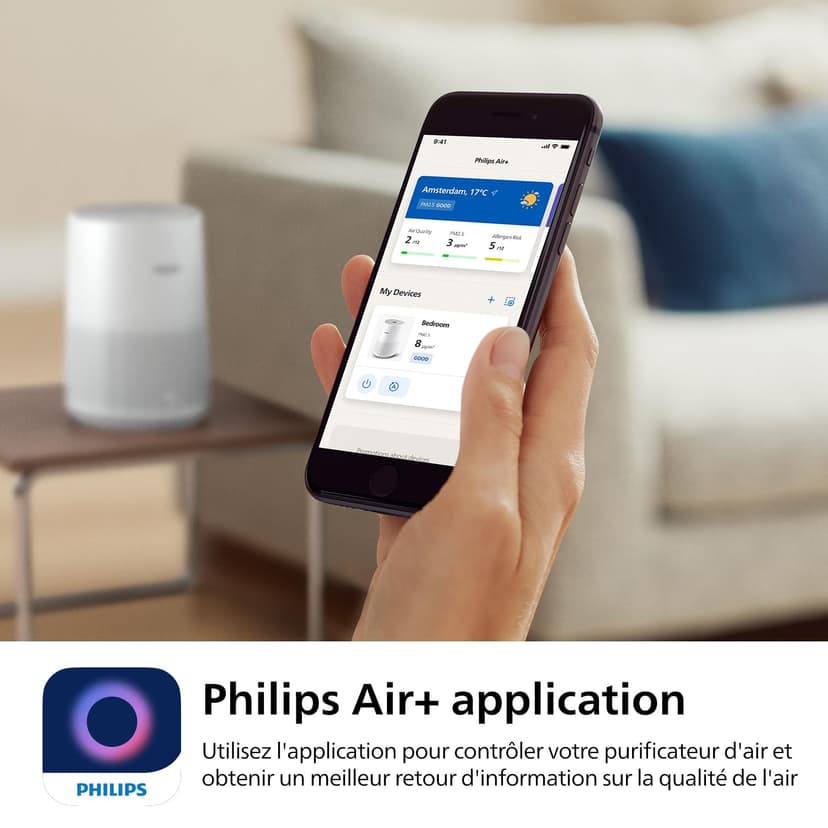 Philips Purificateur d'Air Séries 600, Capteur Intelligent, Pour les personnes souffrant d'allergies, Filtre HEPA éliminant 99,97% des polluants, Jusqu'à 44 m2, Contrôle par App, Blanc (AC0651/10) - 6