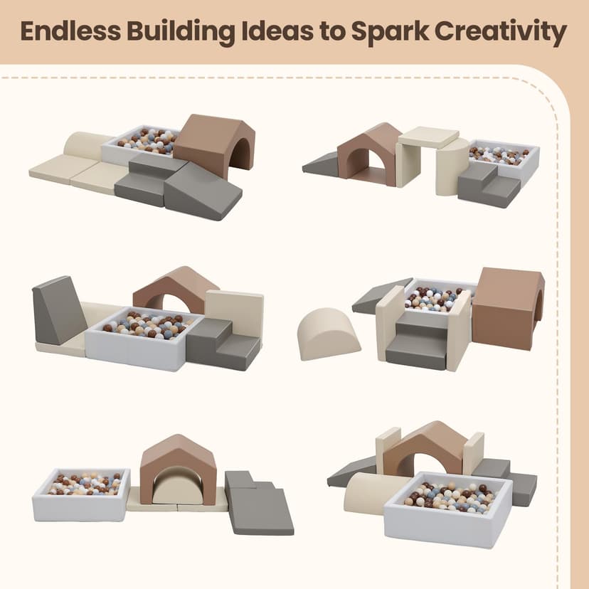 7 Pièces Parcours Motricité Bébé: Cuir PU Module Motricité Enfant Blocs Mousse Éducatifs avec Piscine à Balles(Balles Exclues) - Jouets Descalade Structure d'escalade Antidérapante Ensemble - 6