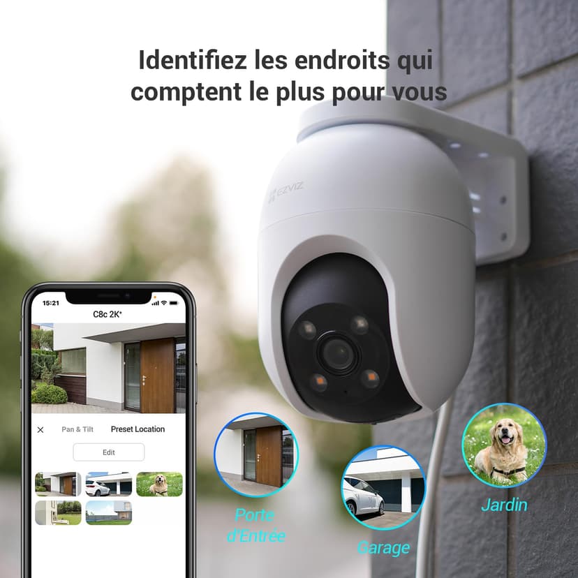 EZVIZ C8c 4MP Caméra Surveillance WiFi Extérieure à 360° avec Suivi Auto-Zoom, Détection de Forme Humaine/Véhicule, Vision Nocturne en Couleur, Audio Bidirectionnel, IP65 Etanche, Défense Active - 8