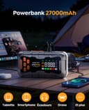 16-IN-1 Jump Starter Power Pack 27000mAh 7000A with Air Compressor 160PSI, Car Battery Booster Jump Starter (All Gas/14L Diesel/Hybrid) with Tire Repair Kit, Hook Stone, Tow Rope,Gloves, 800 Lumen - 4