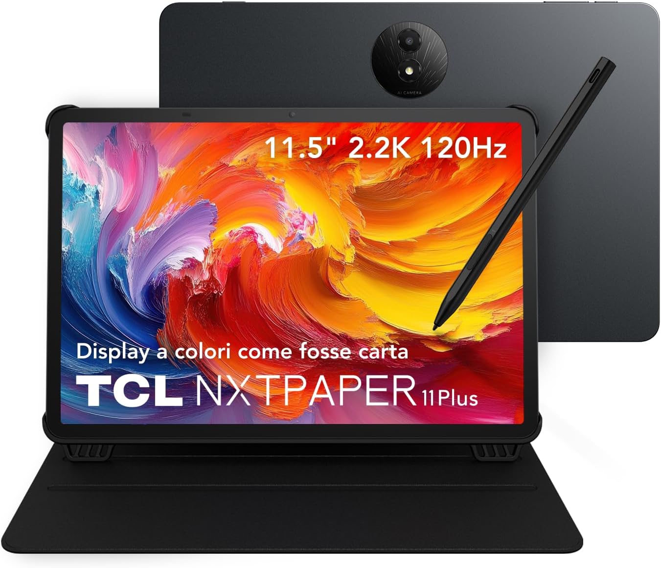 TCL Tablet Case for NXTPAPER 11 Plus – Slim PU Leather Flip Cover with 3 Adjustable Angles, Magnetic Stylus Holder & Auto Sleep/Wake Function – Black - 1