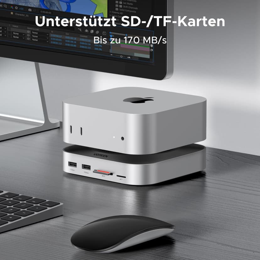 UGREEN Station d'accueil et Support pour Mac Mini M4 et M4 Pro Docking Station Hub USB C avec Boîtier M.2 NVME SSD DisplayPort 4K 240Hz 144Hz 5 USB 3.2 4A1C 10Gbps Fente SD TF 3.5mm Aux - 9