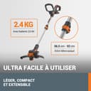 WORX Coupe-Bordures 2 en 1 sans Fil 20V WG163E.1, diamètre de 30 cm, se transforme en dresse-bordures, poignée Amovible, capot de protection, tête amovible 90°, livré avec une batterie 2Ah et chargeur - 6