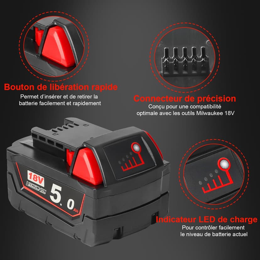 Waitley M18B5 18V 5.0Ah Compatible with Milwaukee M18 48-11-1850 48-11-1852 48-11-1820 48-11-1828 48-11-1830 Cordless Power Tools - 3