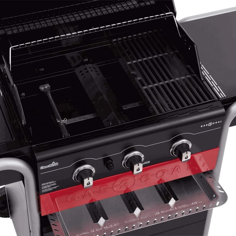 Char-Broil Gas2Coal Hybrid Grill - Griglia per barbecue a gas e carbone a 3 fuochi, finitura nera - 6