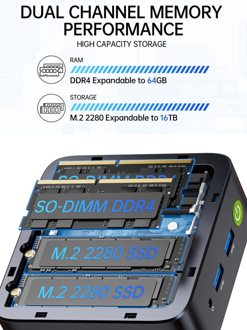 GMKtec Mini PC AMD Ryzen 5 W11 Pro 3500U (Plus performant Que Les 4300U/N150/N100/N95 4C/8T 4,50 GHz), Mini-Ordinateur G10, 16 Go de RAM DDR4 + SSD PCIe 3.0 x4 de 1 to,Wi-FI 5/USB 3.2/USB-C/BT 5.0 - 5