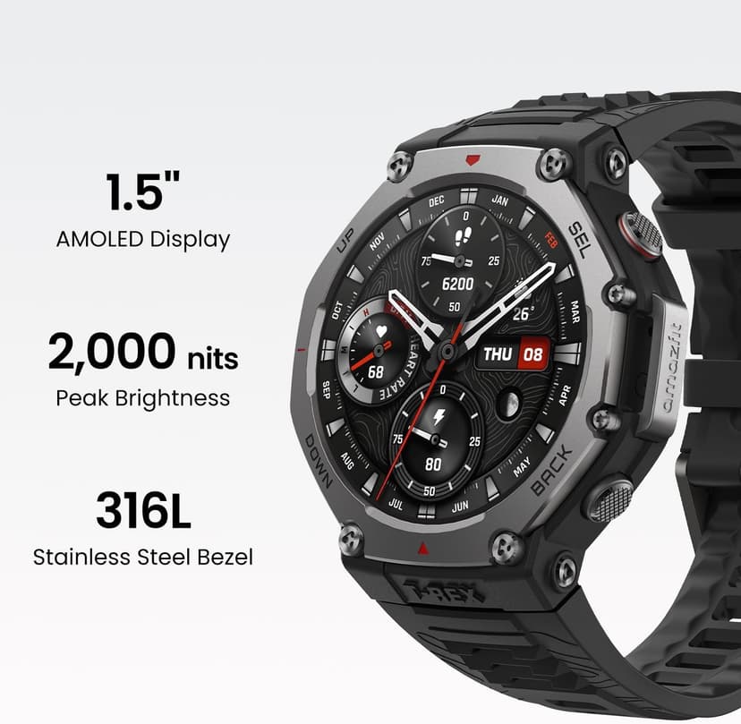 Amazfit T-Rex 3 Outdoor Smartwatch 48mm AMOLED Display, Offline Maps & Navigation, 6 Satellite Systems Dual Band GPS, 27 Days Battery Life, NFC Payment, 170 Sports Mode, 45m Freediving for Adventure - 6
