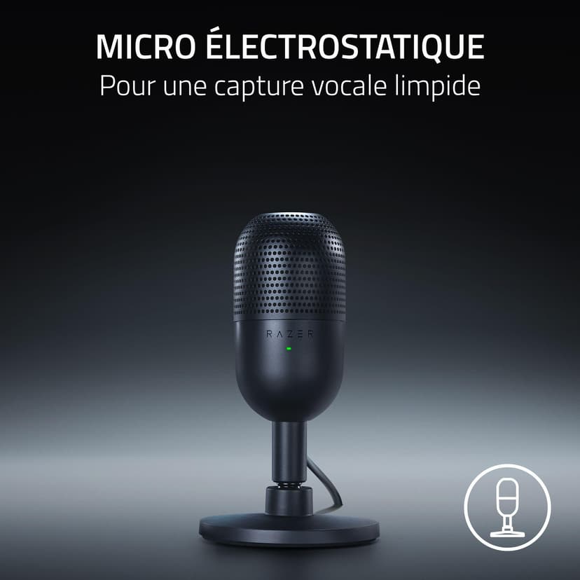 Razer Seiren V3 Mini - Micrófono USB ultracompacto (micrófono de condensador de 14mm, patrón de captación supercardioide, sensor Tap-to-Mute con indicador LED, amortiguador incorporado) Nero - 2