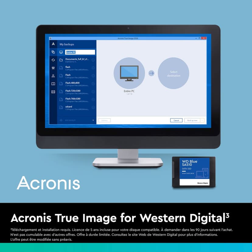 WD Blue SA510 2 To, SATA SSD jusqu'à 560 Mo/s, Comprend Acronis True Image for Western Digital, Clonage de dique et migration, sauvegarde souple et récupération, protection anti-rançongiciels - 5
