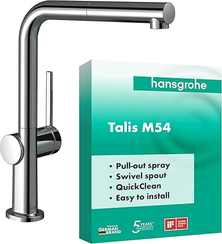 hansgrohe Talis M54 - kitchen tap with pull-out spray, 1 spray, kitchen sink tap with spout height 270 mm, kitchen mixer tap with swivel spout, chrome, 72808000