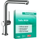 hansgrohe Talis M54 - kitchen tap with pull-out spray, 1 spray, kitchen sink tap with spout height 270 mm, kitchen mixer tap with swivel spout, chrome, 72808000 - 1