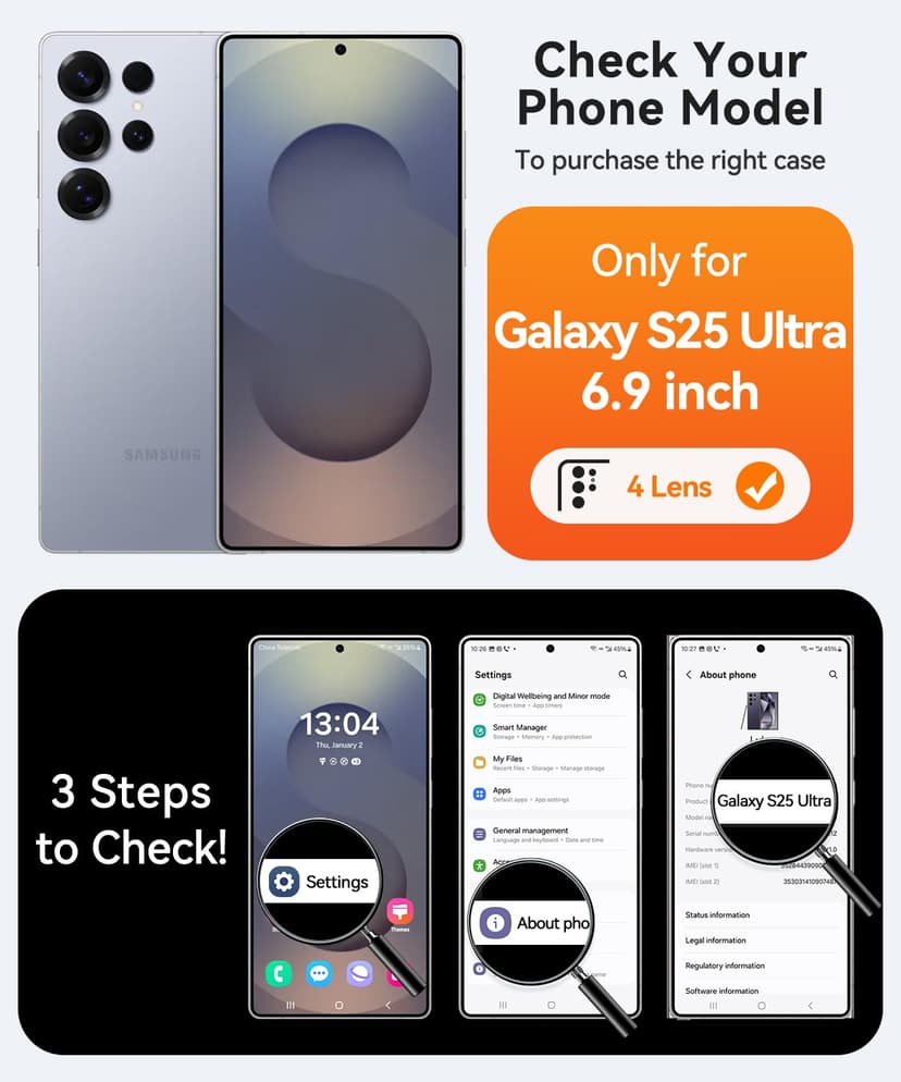 CANSHN Coque Magnétique pour Samsung Galaxy S25 Ultra(6,9 Pouces), [Protection Complète de l'appareil Photo] Housse Fond Mat Translucide,Noir - 2