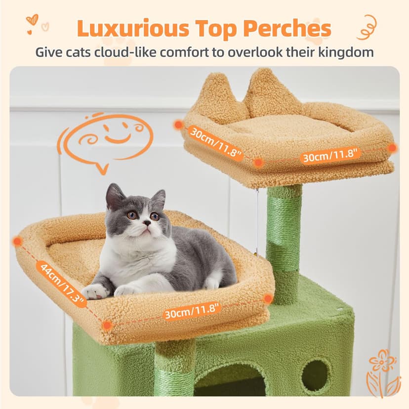 Taoqimiao Cat Tree, 180cm Cat Tower for Indoor Cats Large Cats, Multi-level Cat Climbing Tower, 8 Sisal Scratching Posts, Metal Frame Cozy Hammock, Scratch Board, 2 Top Perches, Green MSC026L - 5
