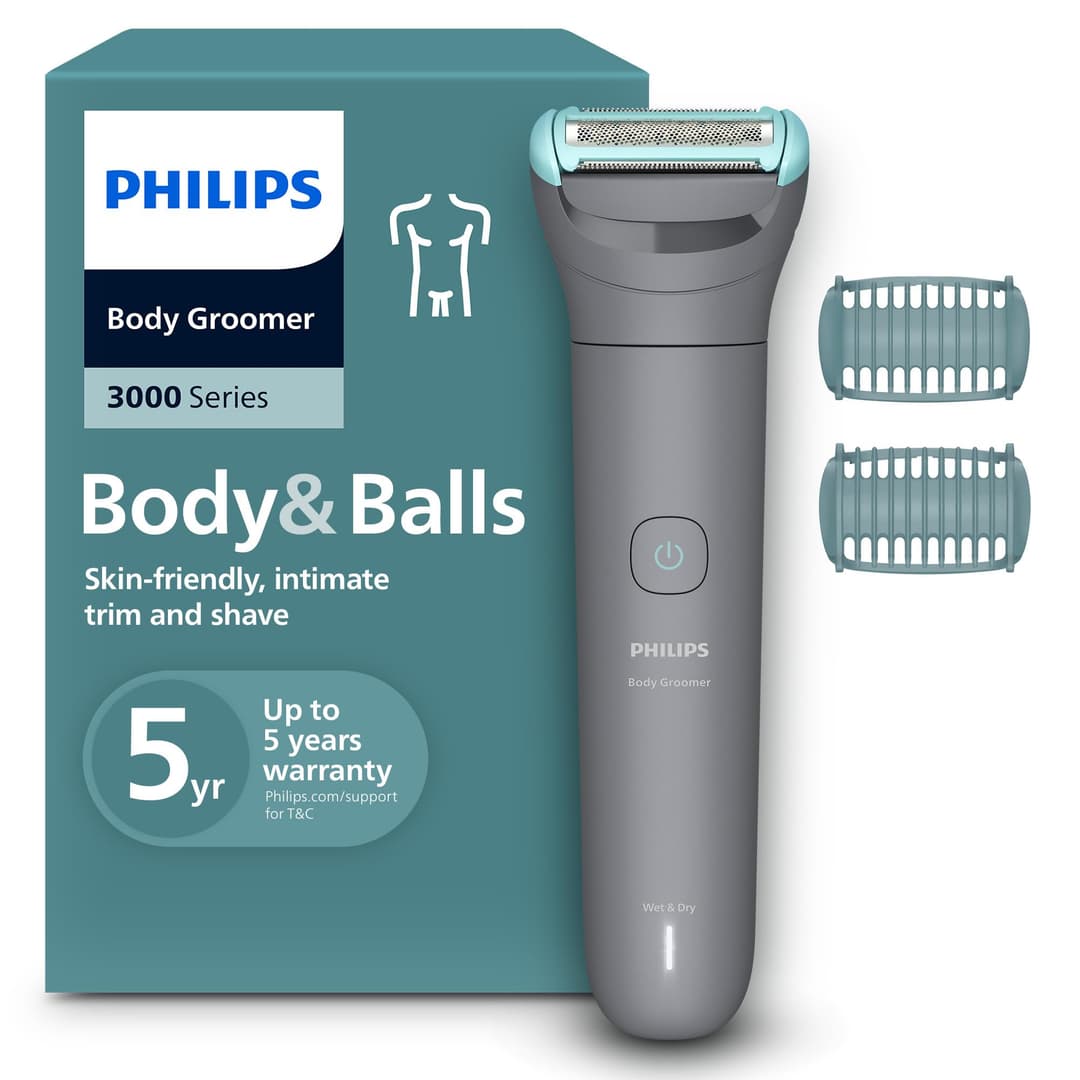 Philips Bodygroom série 3000 - Tondeuse pour hommes avec Triple protection, taille des poils et rasage des zones intimes, rasage de près qui respecte la peau, 100% étanche, autonomie 80 min, BG3480/15