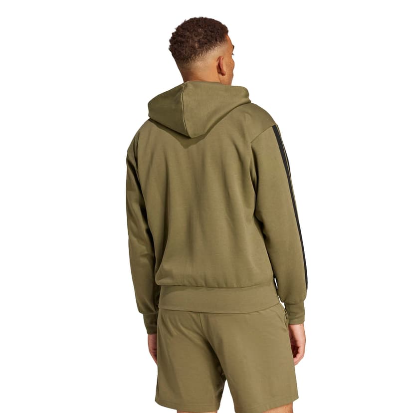 adidas Men's ESSENTIAL THREE STRIPES FLEECE ZIPPER HOODIE, olive strata/black, L - 2