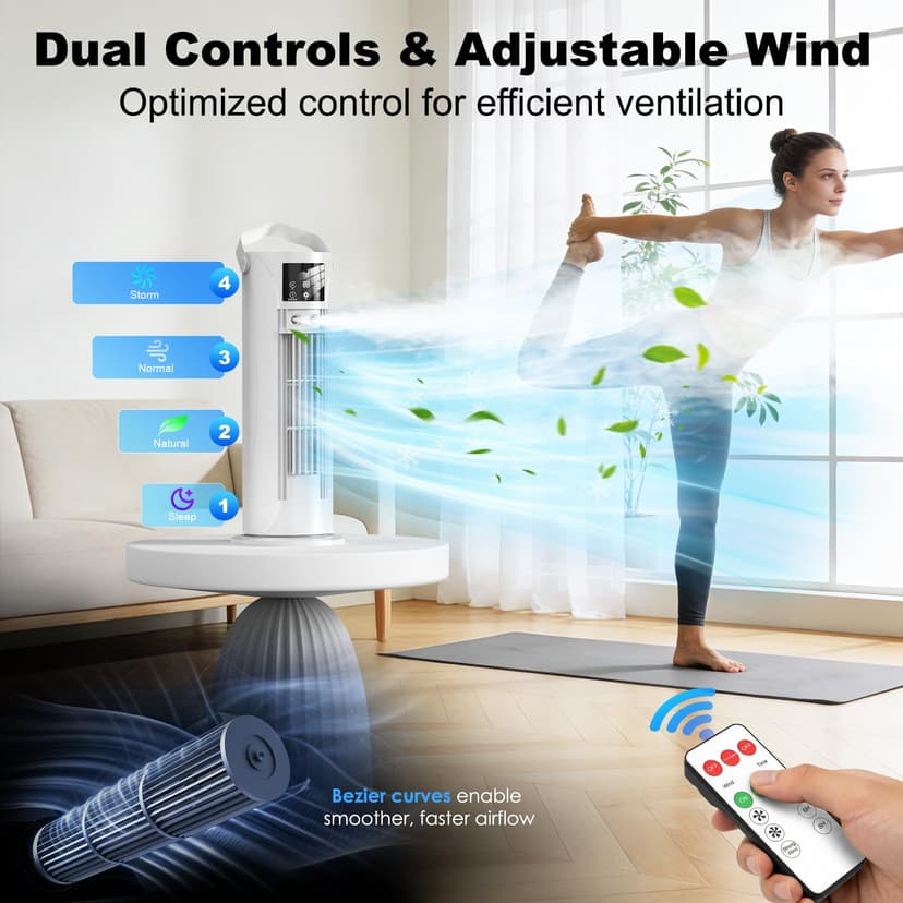 Climatiseur Mobile 4 en 1 Silencieux 28dB, Rafraîchisseur d’Air Mode Tempête, Oscillation 120°, 4 Vitesses Vent Naturel 3D Sommeil, 2 Brumisations, Minuterie 8H pour Chambre Bureau（Blanc ） - 3