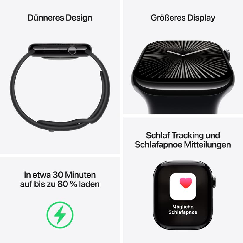 Apple Watch Series 10 [GPS, 42mm] - Jet Black Aluminum Case with Black Sport Band, S/M (Renewed) - 3