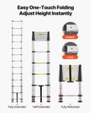 VEVOR 12.5ft Telescoping Ladder, Aluminum Lightweight Multi-Purpose Collapsible Extension, One-Touch Retraction Ladder, Heavy Duty 330LBS Max Capacity with Non-Slip Feet, for Home, Outdoor Work, Loft - 4