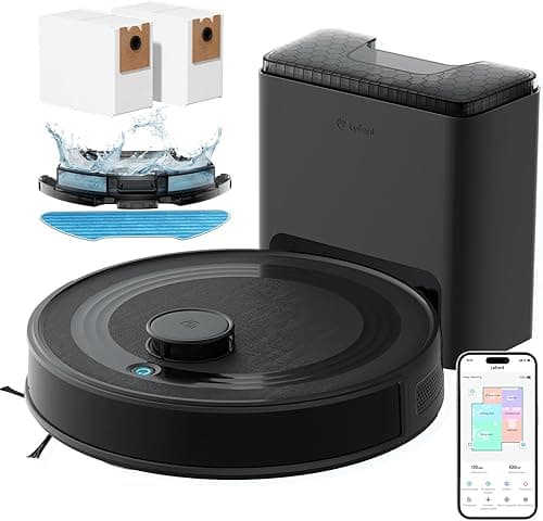 Lefant M2 Plus Aspirateur Robot Laveur avec Station 6000Pa Vidage Automatique Poussière,Navigation Laser Cartographie,Évitement d'obstacles PSD,Idéal pour Poils d'animaux/Tapis, WiFi/App/Alexa, Noir