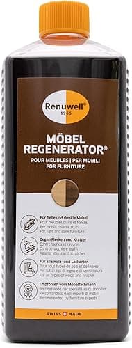 Renuwell Furniture Restorer, 1000ml – Intensive Care & Regeneration for Wooden Furniture & Surfaces, Removes Water Marks, Scratches & Heat Rings, Premium Swiss-Made Wood Polish