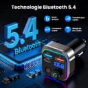 GizmoVine Bluetooth 5.4 FM Transmitter Car Adapter 63W (PD 45W & 18W) [Light Switch] [HiFi Bass Sound] [Fast Charging] Wireless Radio Music Adapter LED Display Zinc Alloy Hands-Free Calling Support - 4