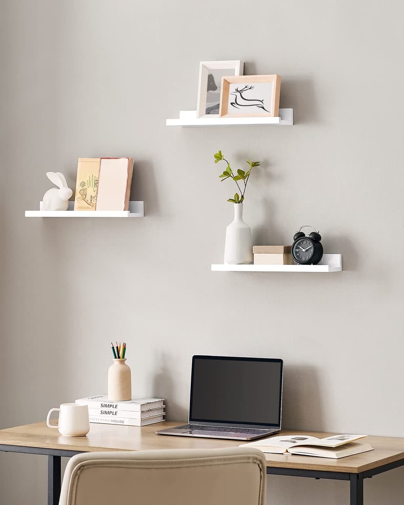 SONGMICS Wall Shelf 3 Set Floating Shelves Ledge for Picture Frames and Books, 38 x 10 cm, MDF White LWS38WT - 3